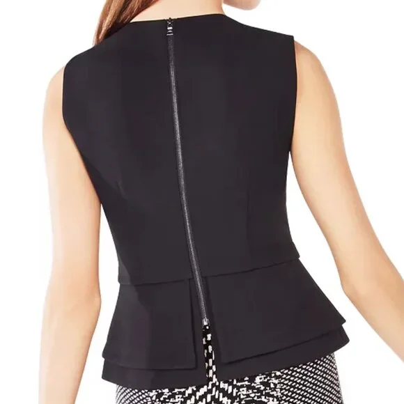 BCBGMaxAzria Stelloun Grommet Sleeveless Peplum Tank Top Black Silver Women NWT - Picture 2 of 5